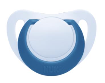 Schnuller hellblau mit fernblauem Ringg, Motiv Papageien